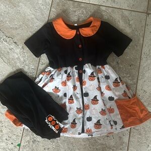 Adorable Halloween Girls 8 Pumpkin peter pan collared Tunic & black leggings